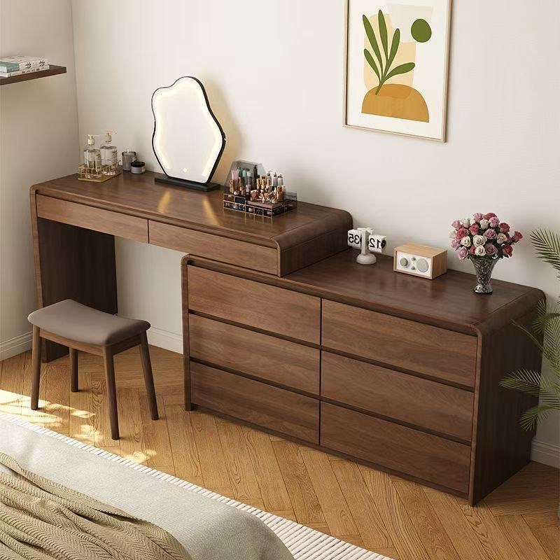 Makeup Beauty Lounge - Nowoczesna toaletka z drewnianą półką, stolik